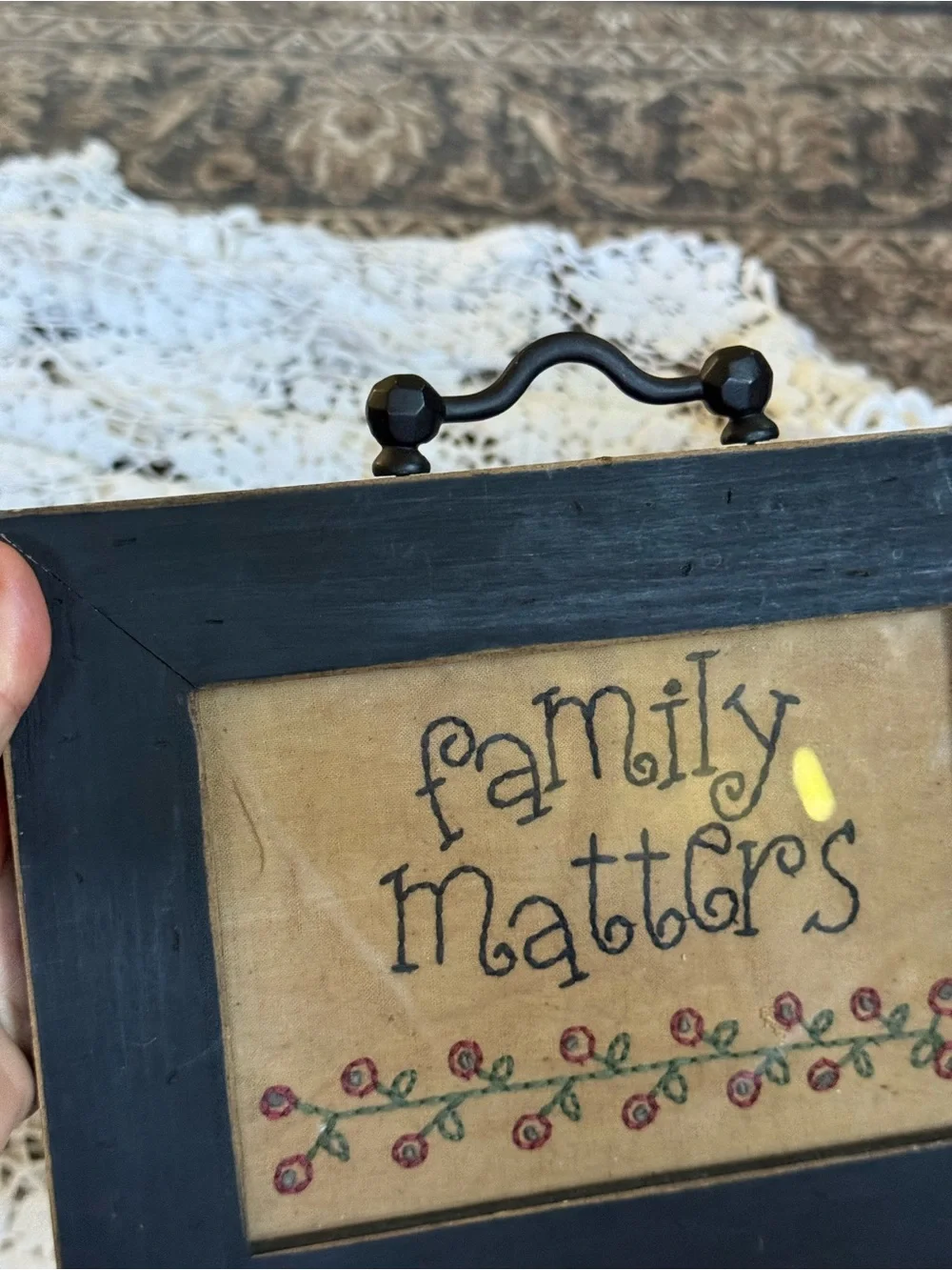Primitive Family Matters Framed Folk Art Sampler Rustic Country Decor